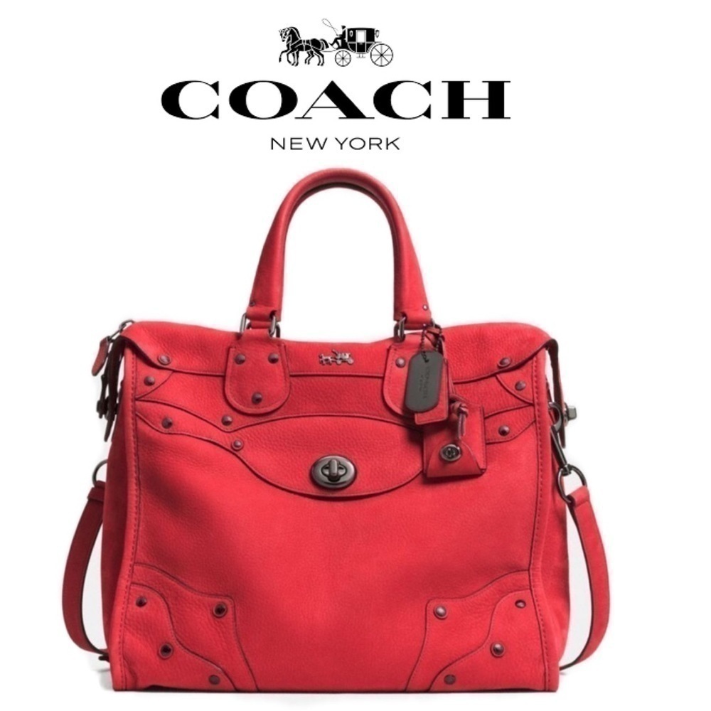 Coach Elevated Rhyder 33 Red Pebbled Suede Leather Shoulder Bag